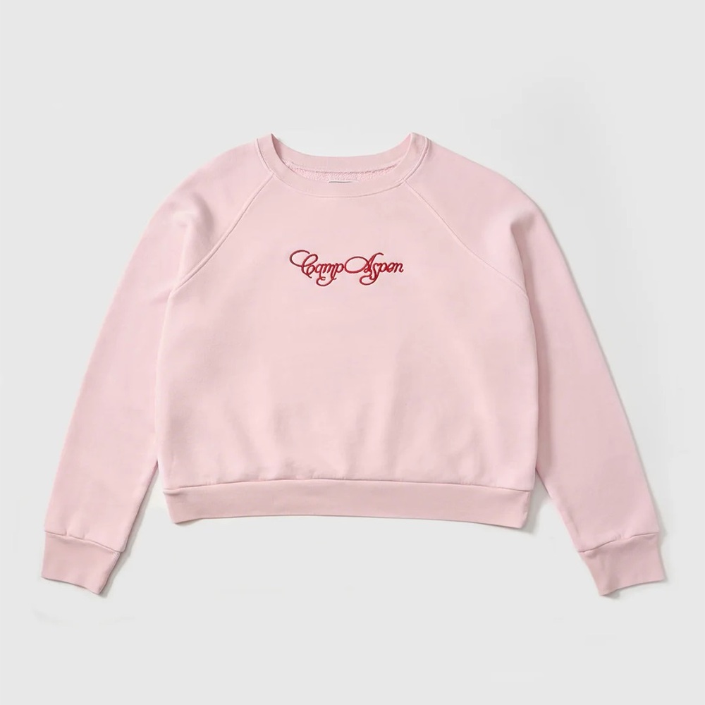 NWT Camp Aspen Contrast Raglan Crewneck Pale Pink
